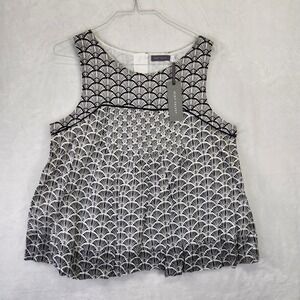 Mint Velvet Kora Baby Doll Top Black White Fan Print Sleeveless Size‎ 18